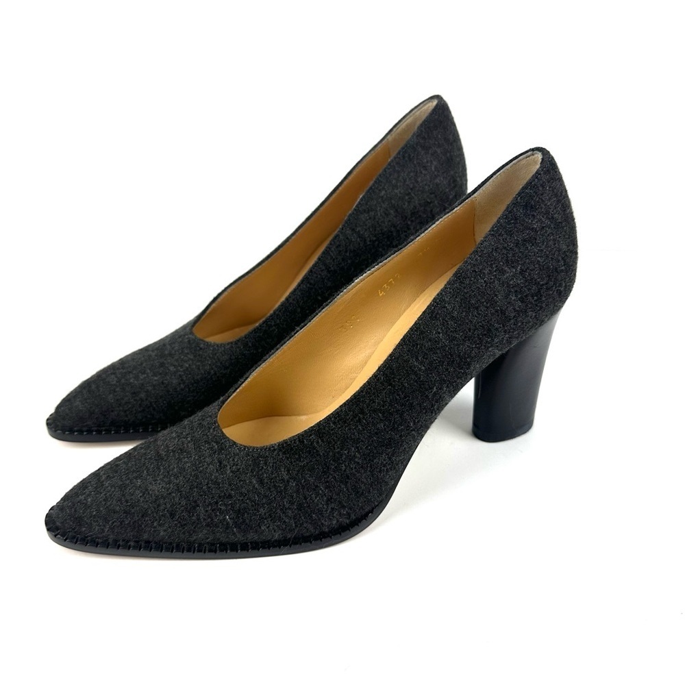 Walter Steiger Raffia Heel‎ 7.5 Charcoal Black Fabric Leather Trim Pumps New
